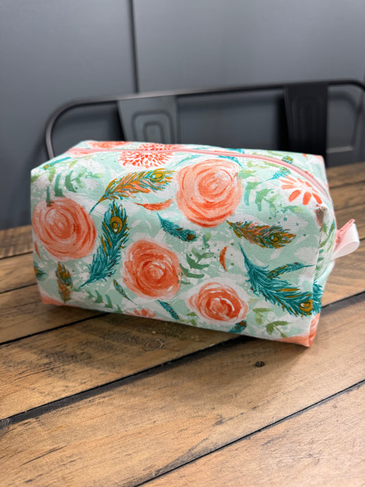 Teal and Pink Floral Makeup Case